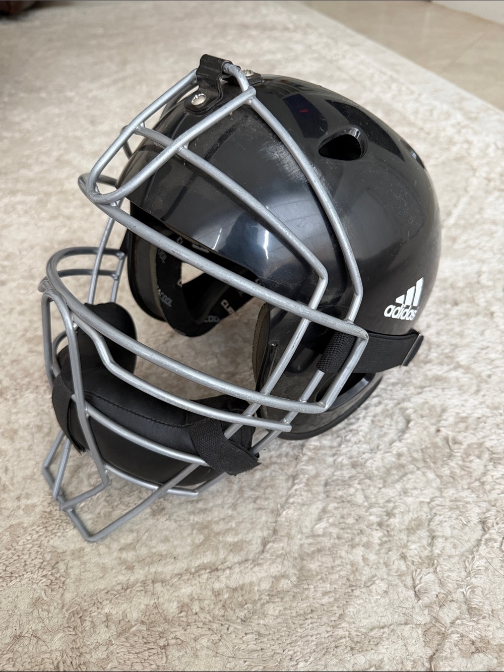 adidas Black Catcher’s Helmet with Silver Cage